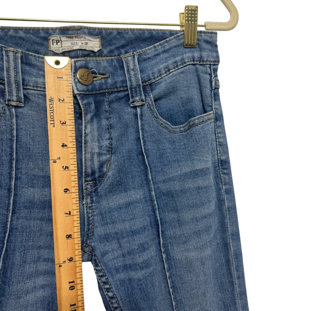 Free People Le Disco Flare Jeans Womens 26 Blue Bell Bottom Rainbow Pocket Retro